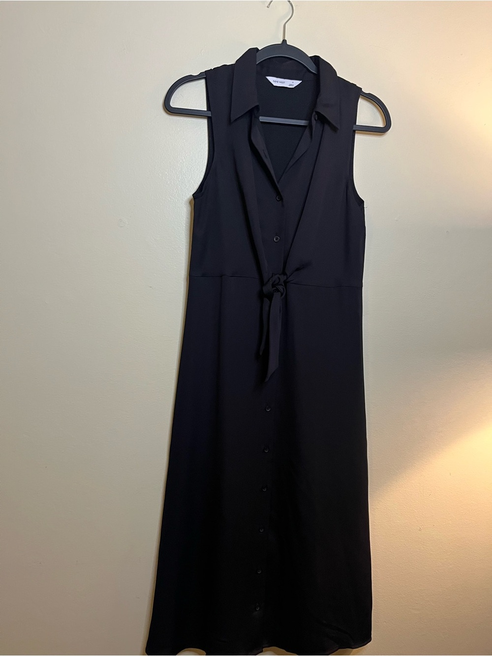 NWT Nine West Black Sleeveless Tie-Front Midi Shirt Dress MSRP $49.99 NEW